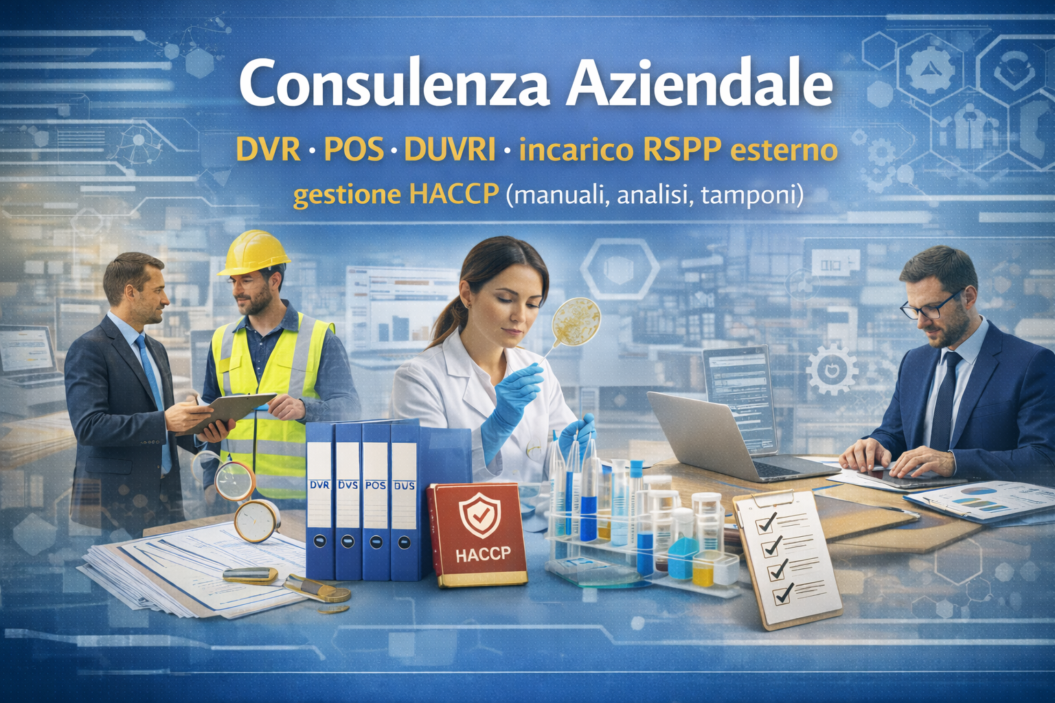 Consulenza aziendale – DVR · POS · DUVRI · incarico RSPP esterno · gestione HACCP (manuali, analisi, tamponi). (Link: /consulenza-aziendale)