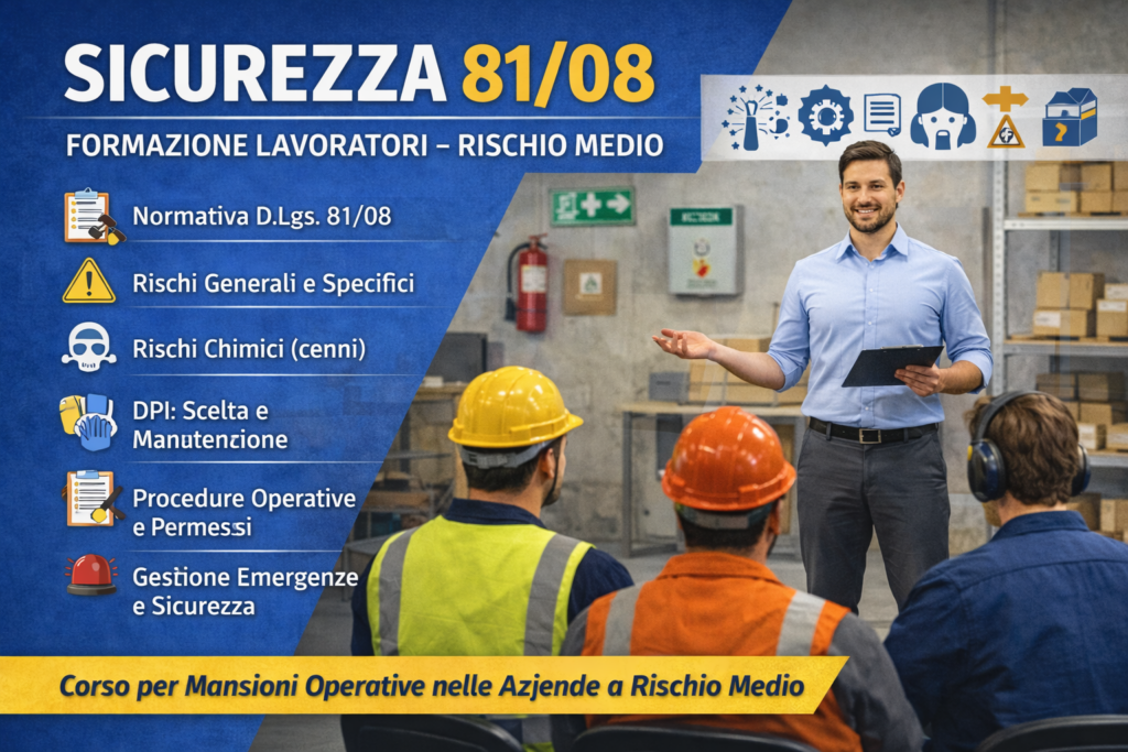 Sicurezza 81/08,Formazione lavoratori – Rischio Medio